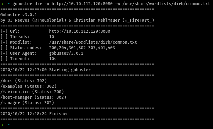 gobuster at 8080