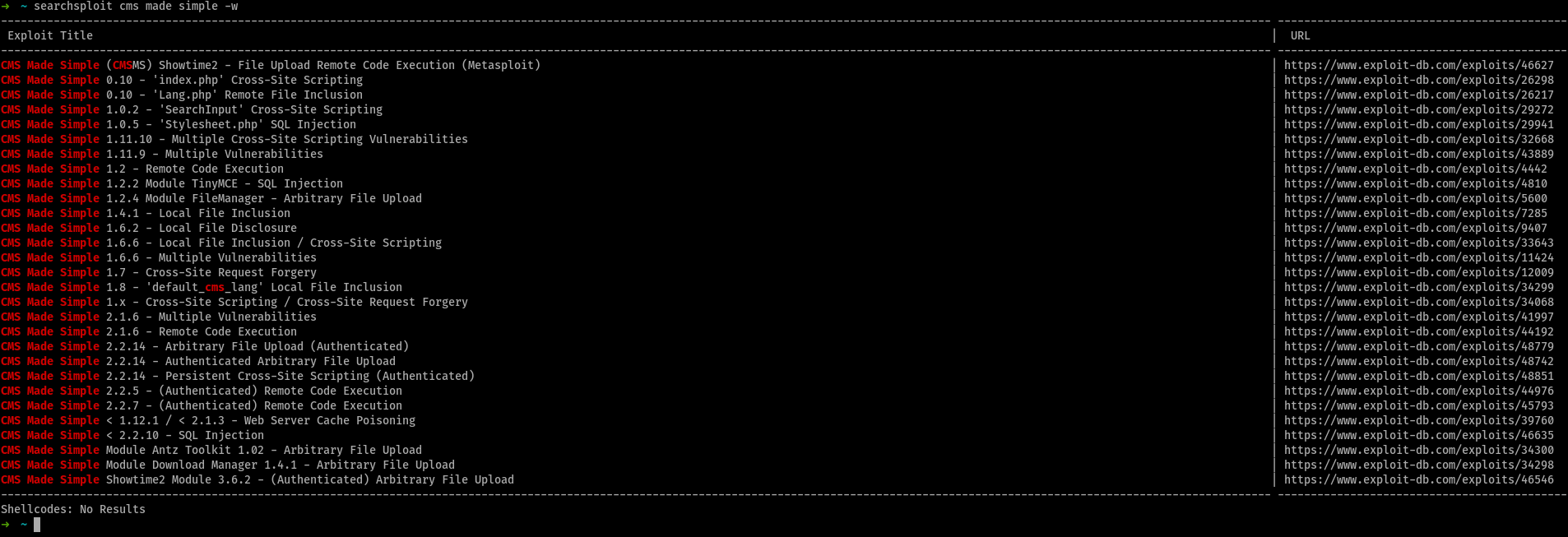 cms made simple X searchsploit