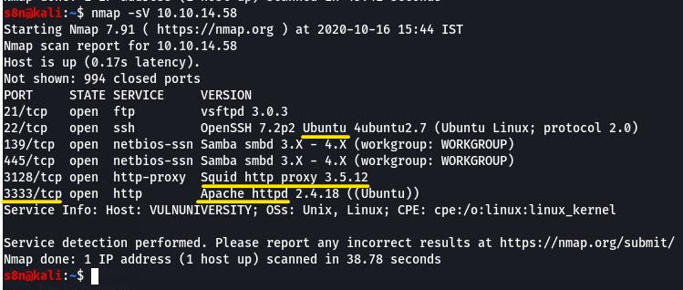 nmap scan results